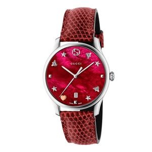 36mm Gucci G-Timeless Red Mother of Pearl with Lizard Strap